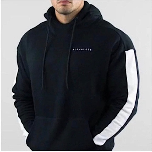 Alphalete Black Stripe Hoodie Pullover Hoodie Sweatshirt Athleisure Gym Men’s S - Picture 15 of 15